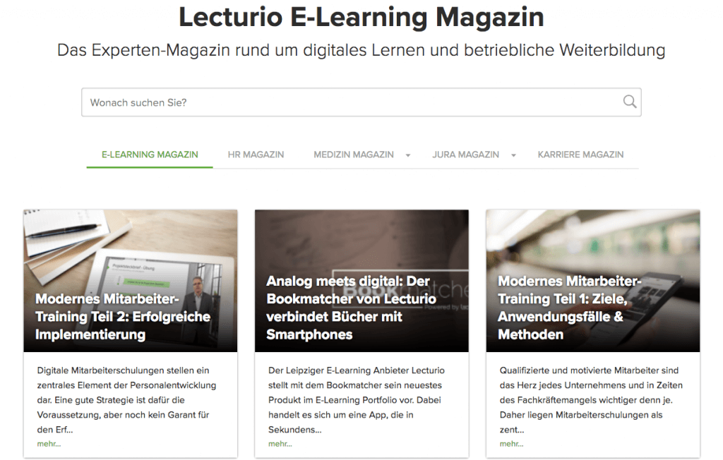 Beispiel für E-Learning Journale: Lecturio E-Learning Magazin